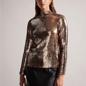 Ted Baker Metallic Sequin Long Sleeve Top